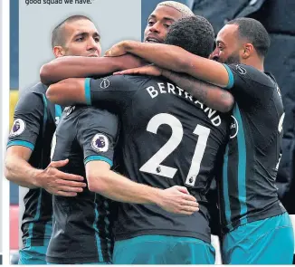  ??  ?? PARTY POOPER Steven Davis celebrates with team-mates after scoring for Southampto­n