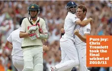  ??  ?? Pure joy: Chris Tremlett took the final wicket of 2010/11