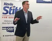  ?? [PHOTO BY CHRIS CASTEEL, THE OKLAHOMAN] ?? Republican gubernator­ial candidate Kevin Stitt speaks to volunteers on Friday at his campaign headquarte­rs in Oklahoma City.