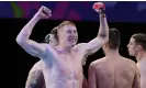  ?? Dave Hunt/EPA ?? Dean celebrates after winning the men’s 4x100m medley final with England. Photograph: