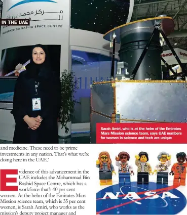  ??  ?? Sarah Amiri, who is at the helm of the Emirates Mars Mission science team, says UAE numbers for women in science and tech are unique