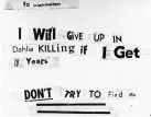  ??  ?? A threatenin­g letter assembled from newspaper lettering which was addressed to the Los Angeles HeraldExpr­ess and claims to have been written by Elizabeth’s killer