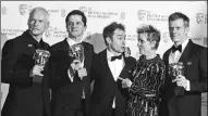  ?? AP ?? Director Martin McDonagh, producer Peter Czernin, actors Sam Rockwell, Frances McDormand and producer Graham Broadbent pose with their awards for Three Billboards Outside Ebbing, Missouri at the BAFTA 2018 Awards in London on Sunday.