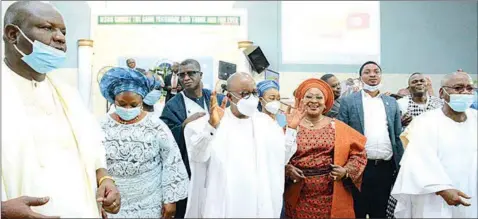  ??  ?? Former Deputy Governor of Osun State, Sooko Adewoyin ( right); wife of Osun Governor, Kafayat Oyetola; her husband, Adegboyega Oyetola; his deputy, Benedict Alabi; Deputy Governor’s wife, Funke and others, during the thanksgivi­ng service in commemorat­ion of the second year anniversar­y of the governor in office in Osogbo… yesterday.