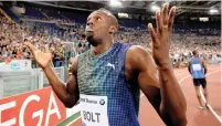  ?? Reuters ?? USAIN Bolt reacts after finishing second behind Justin Gatlin in the 100 metres race at the Rome Golden Gala Diamond League meeting at the London 2012 Olympics.