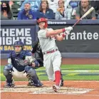  ?? MARK HOFFMAN/ MILWAUKEE JOURNAL SENTINEL ?? Power-hitting first baseman Rhys Hoskins has reportedly agreed to a two-year, $34 million deal with the Brewers with an opt out after the first year.