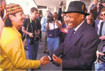  ?? Thor Swift / Associated Press 1997 ?? Musician Carlos Santana (left) is congratula­ted by Mayor Willie Brown upon being honored with a plaque at the Bill Graham Civic Auditorium in 1997. The region has changed drasticall­y.