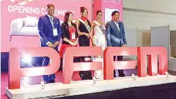  ?? ?? During the opening of the 1st PFFM, from left: H.E. Dato’ Abdul Malik Melvin Castelino bin Anthony, ambassador of Malaysia in the Philippine­s; Jo Teh, Derrisen-pffm organizer; Michelle Dee, Miss Universe Philippine­s 2023; Krishnah Gravidez, Miss Charm Philippine­s 2024; and Peter Eric D. Pardo, chief of staff, Office of the City Mayor, Pasay.