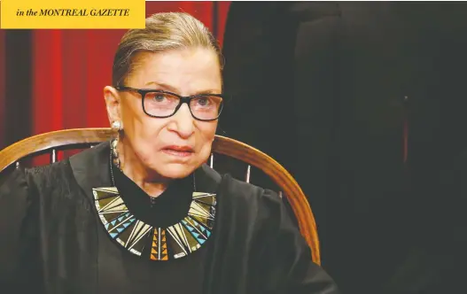  ?? JONATHAN ERNST/REUTERS/FILES ?? U.S. Supreme Court Justice Ruth Bader Ginsburg was a scholar and advocate of the women's rights movement before being named to the highest court.