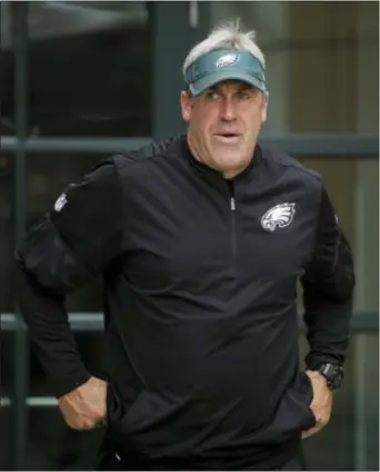  ?? MATT ROURKE — THE ASSOCIATED PRESS ?? Let other Chipper head coaches go light on players’ bodies — but heavy on their eardrums — with 21st Century training camp ideas. Doug Pederson wants his players hitting each other.