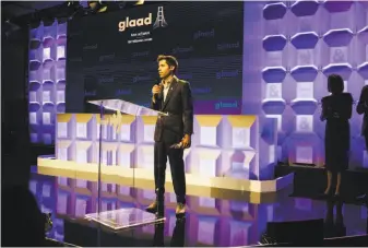  ?? Photos by Mason Trinca / Special to The Chronicle ?? Sam Altman, president of Mountain View’s Y Combinator, speaks after receiving GLAAD’s Ric Weiland Award for innovators who advance LGBTQ equality through tech and social media.