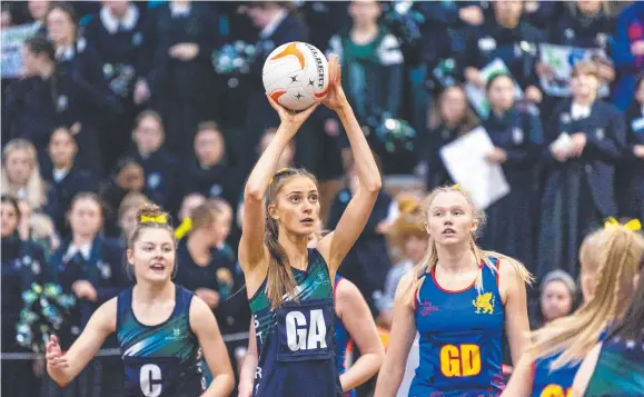  ?? ?? ON COURT: St Ursula’s Halyee McAuliffe lines up a shot during her side’s Merici-Chevalier Cup game against Downlands. Picture: Kevin Farmer