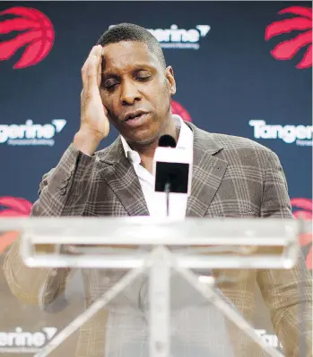  ?? MARK BLINCH/THE CANADIAN PRESS ?? Toronto Raptors president Masai Ujiri sounded Friday like the leader of a team that that will require some serious paddling to get back on a steady course, writes Scott Stinson.