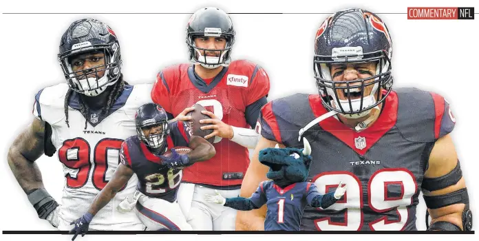  ?? Houston Chronicle and Getty Image file photos ?? From left: Whitney Mercilus, Deshaun Watson, Bill O’Brien, DeAndre Hopkins, Jadeveon Clowney, Lamar Miller, Tom Savage, Toro the mascot, J.J. Watt.