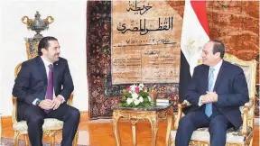  ??  ?? Lebanese Prime Minister Saad Al-Hariri in his Cairo meeting with President Abdel Fattah Al-Sisi