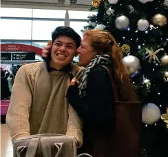  ??  ?? Welcome home: Sean Binder’s mother Fanny hugs her son as he arrives into Dublin airport