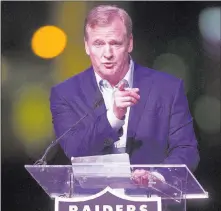  ?? Erik Verduzco ?? Las Vegas Review-journal @Erik_verduzco NFL Commission­er Roger Goodell during the Raiders stadium groundbrea­king ceremony Monday in Las Vegas.