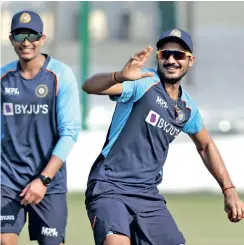  ?? ?? Left-arm spinner Axar Patel trains ahead of the first Test