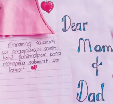  ?? ?? DEAR MOM AND DAD On Valentine's Day, Save the Children held a campaign that encouraged children to write a love letter to their parents