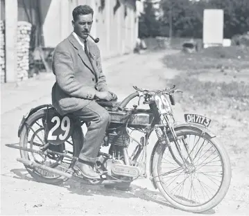  ??  ?? 1921. At the age of 25, Graham Murray at the French Grand Prix on a Norton, most likely 500cc. Four years later he left Norton to head up the Wolverhamp­ton based Sunbeam motorcycle racing team