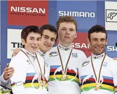  ??  ?? Champion du monde VTT par équipe en relais mixte en 2008 avec Laurence Leboucher, Alexis Vuillermoz et Arnaud Jouffroy.