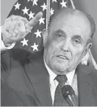  ?? JACQUELYN MARTIN/ AP ?? Rudy Giuliani, a lawyer for President Donald Trump, alleged without clear evidence inadequate inspection­s of ballots in cities.