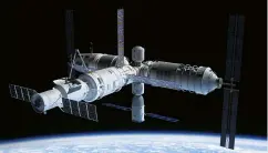  ?? ?? Above:
An artist’s illustrati­on of China’s space station in Earth orbit