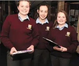  ??  ?? RIGHT: Muireann Cronin, Ciara O’Connor and Meabh Crowley pictured at the Millstreet Community School Open Night.