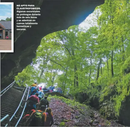  ??  ?? NO APTO PARA CLAUSTROFO­BICOS. Algunas excursione­s se prolongan durante más de seis horas y se adentran en cuevas totalmente herméticas y oscuras.