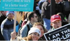  ??  ?? PROTEST: Pro-life advocates at the March for Life in Washington DC in January. Photo: Jonah_McKeown