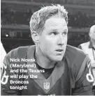  ??  ?? Ron Fritz, Senior Editor/Sports, 410-332-6421, fax: 410-783-2518, e-mail: sports@baltsun.com Nick Novak (Maryland) and the Texans will play the Broncos tonight