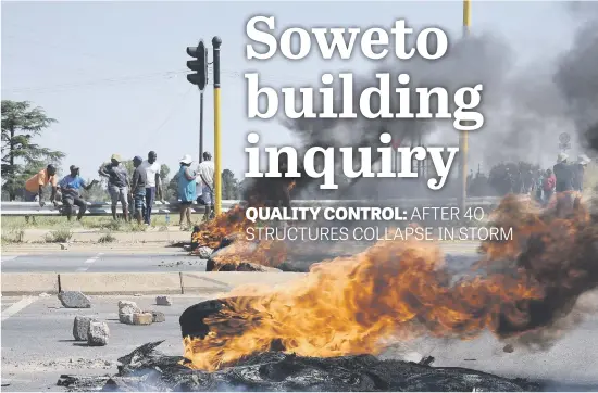  ?? Picture: Refilwe Modise ?? CALL FOR HELP. Protea Glen residents, whose homes were damaged by the hailstorm, blockade the R559 yesterday demanding assistance from the City of Joburg or the provincial government.