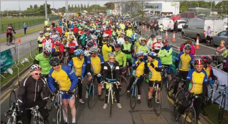  ??  ?? Cyclists at the start of the Sport Ireland Yeats Tour of Sligo at IT Sligo on Sunday morning. The event saw close to 2,000 cyclists taking to the roads over the weekend.