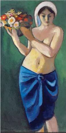  ?? FOTO: LINDAUER STADTMUSEU­M ?? Das Bild in Öl auf Leinwand „Frau, eine Blumenscha­le tragend, 1910“von August Macke stellt das Museum aus.