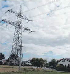  ?? FOTO: TOBIAS REHM ?? Die Stromtrass­e verläuft zurzeit direkt am Ortsrand von Ringschnai­t an den Häusern des Wohngebiet­s Sachsen vorbei.