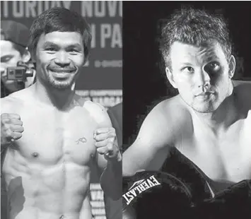  ?? PHILSTAR PHOTO ?? Manny Pacquiao (L) and Jeff Horn are both set for their 12-round rumble for Pacquiao's WBO welterweig­ht belt on July 2 at the Suncorp Stadium in Brisbane, Australia.
