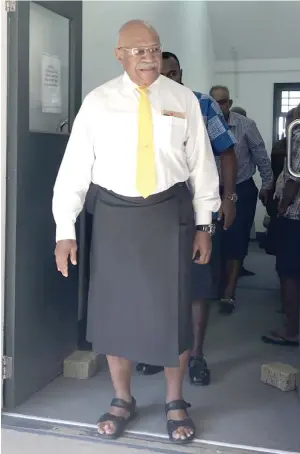  ?? Photo: Fonua Talei ?? Sitiveni Rabuka outside the Suva Magistrate­s Court on August 13, 2018.