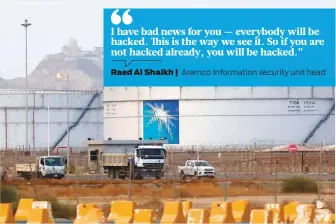  ?? AP ?? An Aramco oil facility in Jeddah. It’s not just missiles or drones that Saudi Aramco needs to watch out for. The company’s cyber security is imperative for keeping safe.