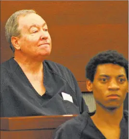  ?? Gabriella Benavidez ?? Las Vegas Review-journal Thomas Benson, back left, at the Regional Justice Center for his competency hearing Friday. A judge ruled he could stand trial in two cases.