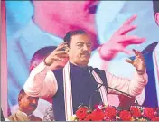  ??  ?? UP Deputy CM Keshav Prasad Maurya speaking at the function after laying the foundation stone of Salori ROB on Saturday.