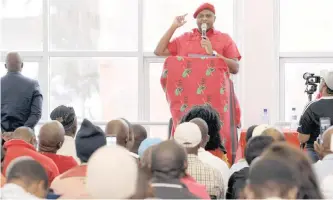  ?? GCINA NDWALANE | African News Agency (ANA) ?? DEPUTY president of the EFF, Floyd Shivambu, addresses members of the private security sector at Durban’s Emmanuel Cathedral, yesterday. |