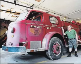  ?? STEVE HENSCHEL
METROLAND ?? The 1957 American LaFrance Quad Pumper fire truck that sits in the former Welland Central Fire Station will again be seen by Welland residents as Central Station Initiative members such as Wayne Campbell move forward with efforts to transform the former station into a heritage display.