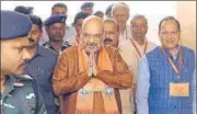  ?? SONU MEHTA/HT PHOTO ?? BJP chief Amit Shah arrives to attend a meeting at the party headquarte­rs in New Delhi on Monday.