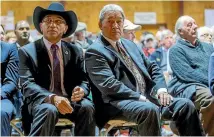  ?? PHOTO: WARWICK SMITH/STUFF ?? NZ First’s Winston Peters, right, and Ron Mark, left, attend a gorge meeting in Woodville in July.