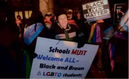  ?? MATTHEW J. LEE/GLOBE STAFF ?? Vernon Domingo took part in the protest outside the Stoughton School Committee meeting.