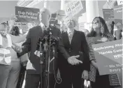  ?? BRENDAN FARRINGTON AP ?? Liberty Counsel founder and Chairman Mathew Staver speaks to reporters in front of the Florida Supreme Court in Tallahasse­e on Feb. 7 after telling justices a proposed amendment to protect abortion rights should be kept off the ballot.