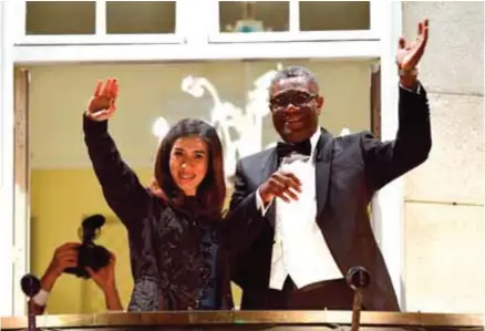  ?? (AFP) ?? PREMIADOS. La activista Nadia Murad y el médico Denis Mukwege obtuvieron el Nobel de la Paz.