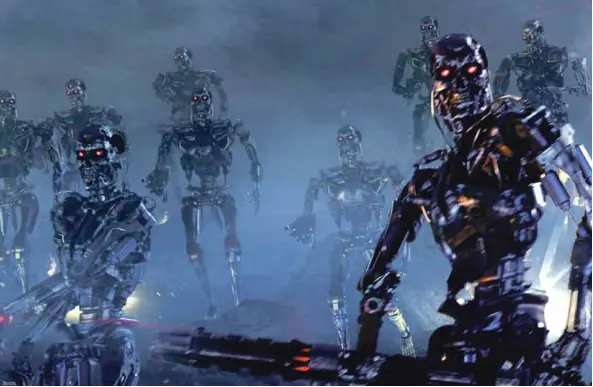  ?? [TERMINATOR/ORION PICTURES] ?? Des armées travaillen­t à des unités robotisées encore sous tutelle humaine, dernier stade avant l’autonomie complète à la Terminator.
