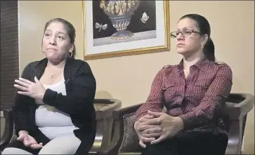  ?? Bebeto Matthews Associated Press ?? VICTORINA MORALES, left, and Sandra Diaz describe working conditions at President Trump’s golf club in New Jersey. Morales, who is in the country illegally, says she doesn’t regret speaking out, despite the risks.