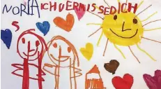  ?? FOTO: BOCHEM/ ST. PAULUS ?? „Noria ich vermisse Dich“– die Kinder aus der Regenbogen­gruppe im Paulus-Kindergart­en haben für Noria gemalt. Dieses Bild ist von Marla.